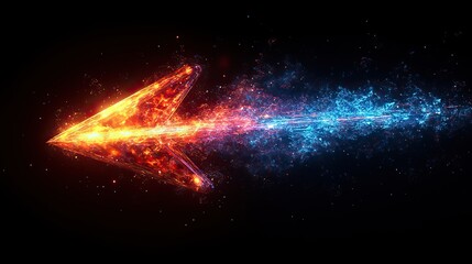 A glowing colorful arrow made of light beams on a black background, symbolizing energy and movement
