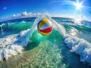 Obraz premium Stunning 3D Render: Beach Ball Wave Crash Drone Photography