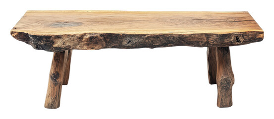 Natural-finish wooden bench, cut out - stock png.