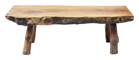 Natural-finish wooden bench, cut out - stock png.