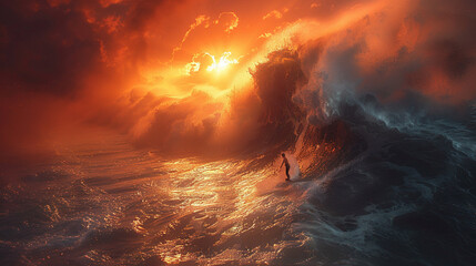 Fototapeta premium Oceanic Thrill: Surfer Conquering Majestic Waves