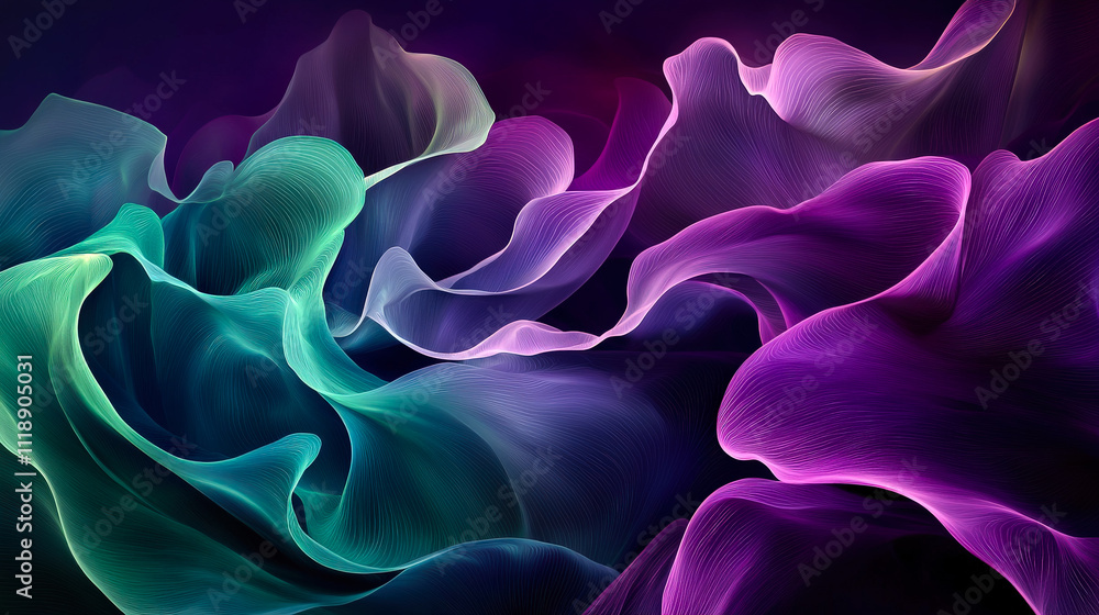 Fototapete Colorful flowing fabric creates a mesmerizing abstract background with dynamic shapes and gradients