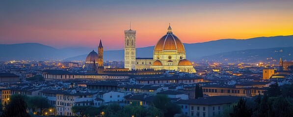 Obraz premium Florence Cathedral Duomo Bell Tower Night View