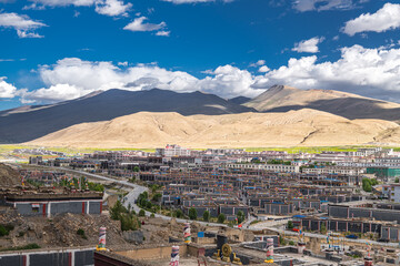 Tibet architecture. Sakya monastery is a pilgrim and tourist destination