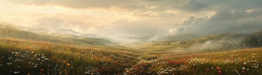 Fototapeta premium Misty Mountain Meadow