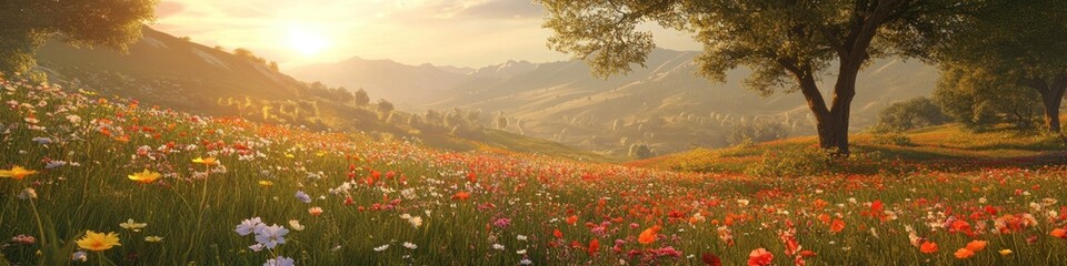 Fototapeta premium Sunset Wildflower Meadow