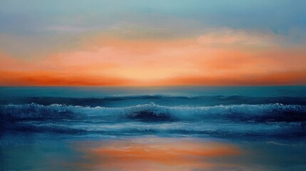 A beach scene with the sky fading from orange to indigo.