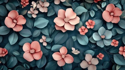 A beautiful fantasy vintage flower wallpaper with color variation made from a 3d model of flowers and leaves