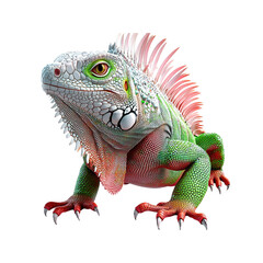 Vibrant Green and Pink Iguana Reptile Close-Up on White Background