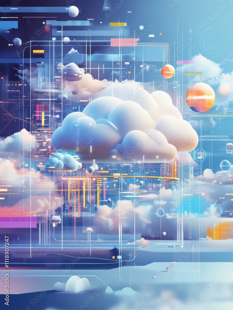 Poster global communication abstract concept vector illustration set. cloud management, cross-platform soft