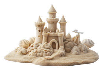 Creativity shines in a sandcastle building contest, cut out - stock png.