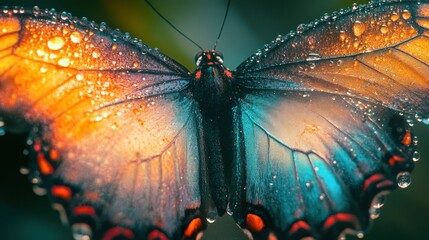 A butterfly's wings, with bright colors fading into each other.