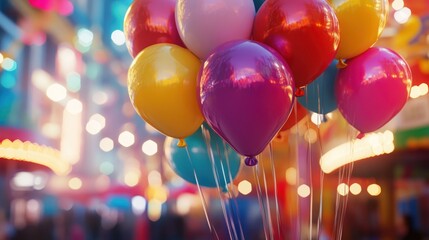 A carnival scene with balloons showing a gradient of bright colors
