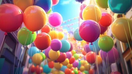 A carnival scene with balloons showing a gradient of bright colors..