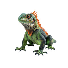 Obraz premium Vibrant Green Iguana with Orange Crest Isolated on White