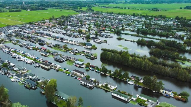 Houses and Boats, Islands and Canals. Scheendijk, Netherlands