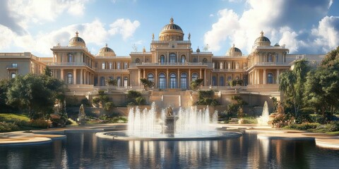 Majestic Classical Palace with Opulent Architecture and Elegant Fountain