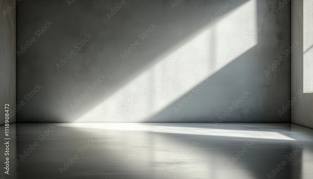 Poster minimalist white interior space with sunlight and angular shadows for modern display and gallery use