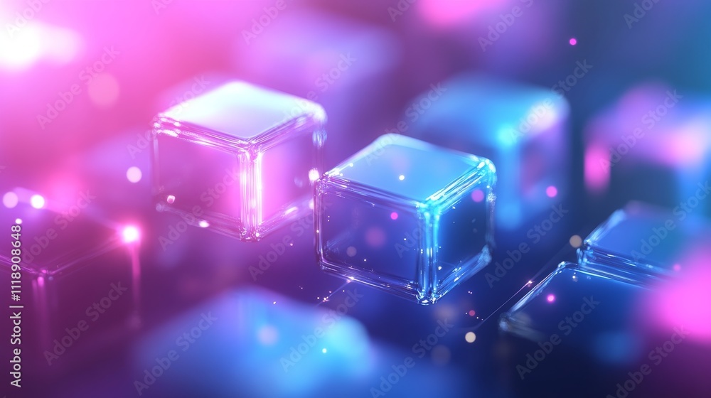 Poster glowing colored 3d square boxes on abstract background