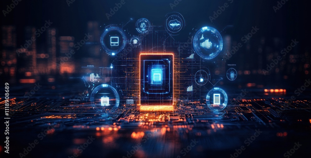 Poster futuristic artificial intelligence integration with ai chip technology and human interaction