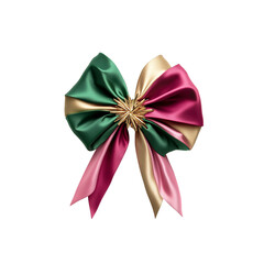 Fototapeta premium Elegant Tri-Color Satin Bow with Gold Centerpiece - Festive Decoration
