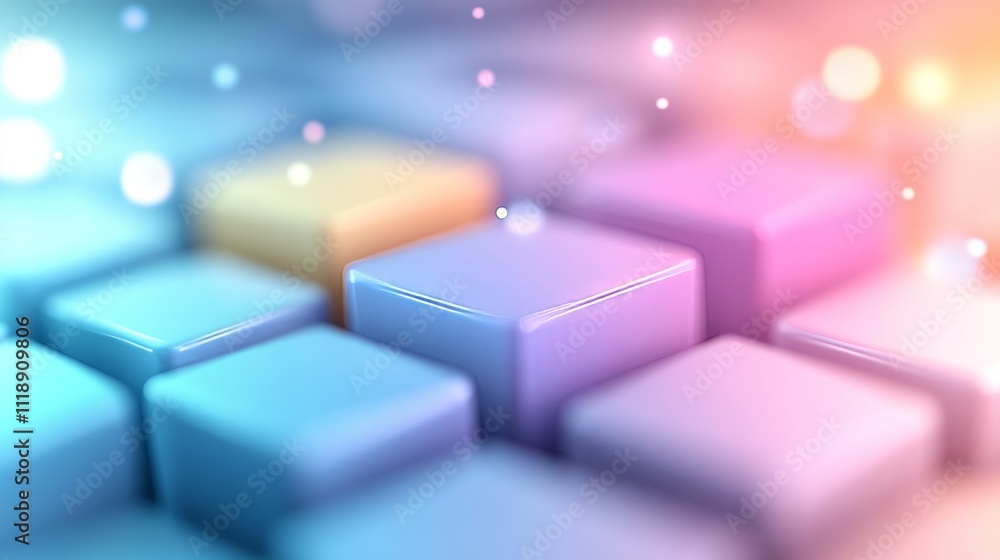 Poster glowing 3d colored boxes on abstract background with soft light effects