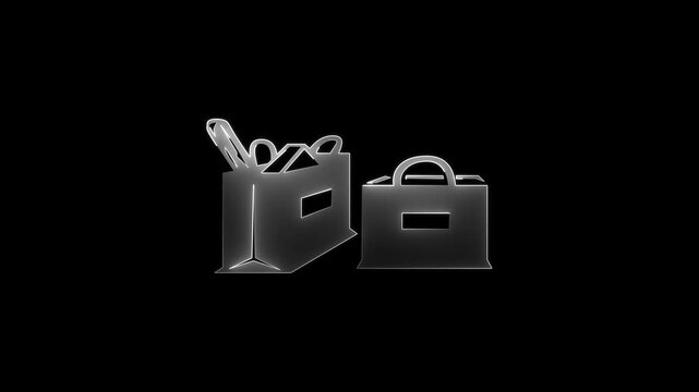 glowing neon shopping bag  icon animation on black background