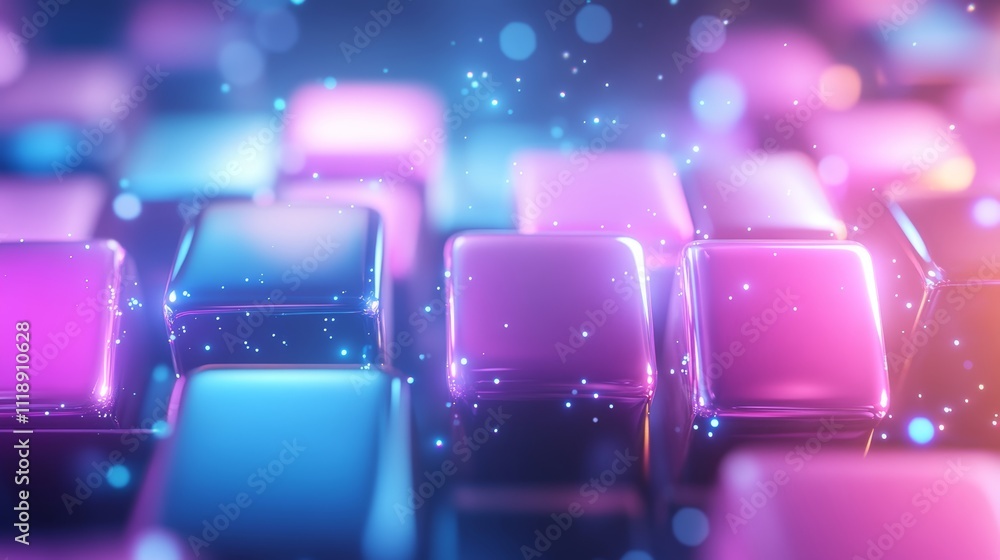 Poster glowing colored square boxes in a 3d abstract background