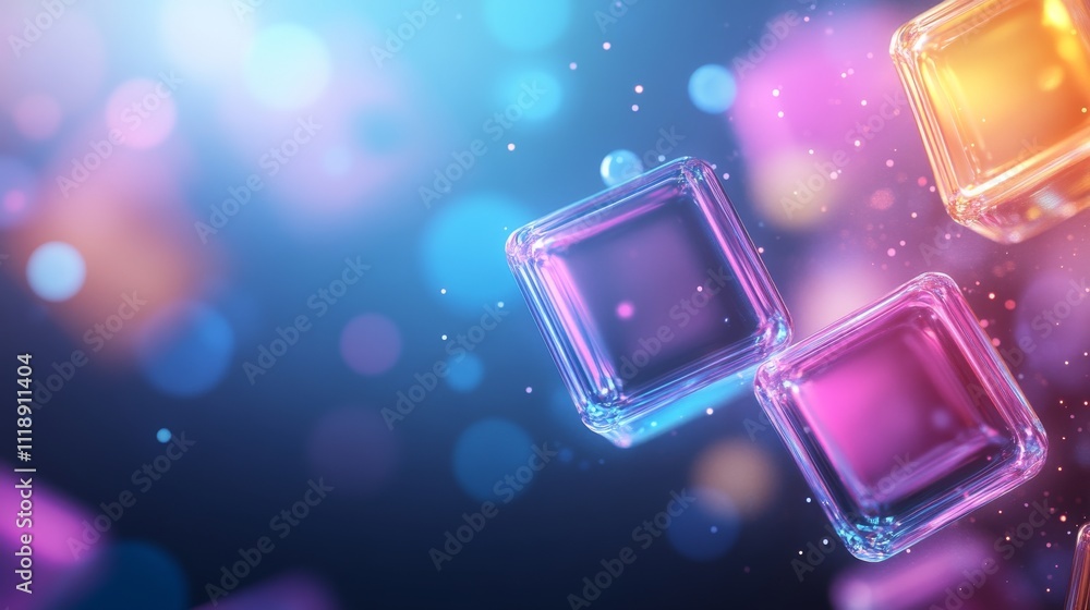 Poster glowing colored square boxes on a soft focus background