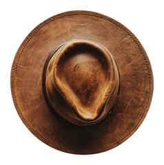 Vintage brown leather hat on a plain background, cut out - stock png.