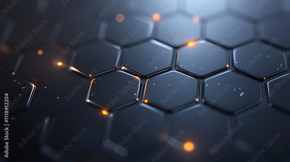 Poster abstract hexagonal geometric structure background with glowing elements