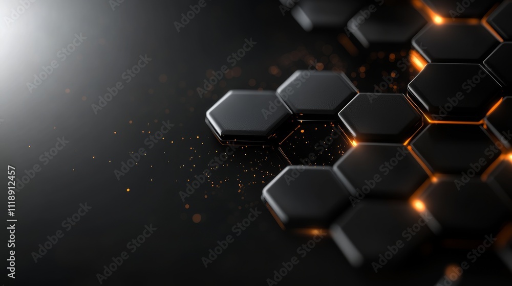 Poster abstract geometric hexagonal structure with dynamic light effects