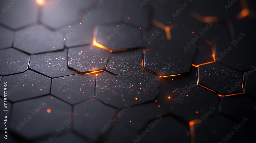 Poster abstract geometric hexagonal structure with glowing elements background
