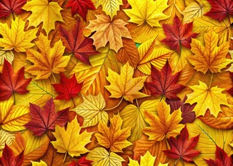 Seamless Autumn Leaves Pattern on Architectural Wall Texture - Vibrant Yellow Overlap Design for Interior Spaces, Ideal for Seasonal Decor and Modern Aesthetics