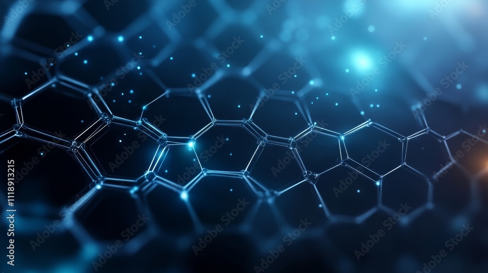 Poster abstract hexagonal geometric structure with blue background glow