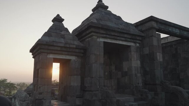 Yogyakarta, Indonesia - Candi Ratu Boko Palace archaeological site in Java. South of Prambanan temple complex during Sunset