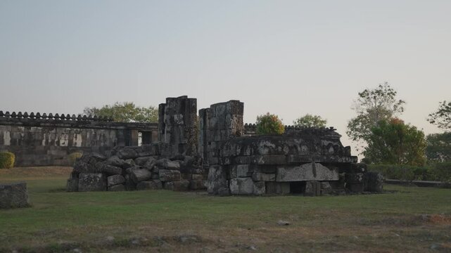 Yogyakarta, Indonesia - Candi Ratu Boko Palace archaeological site in Java. South of Prambanan temple complex during Sunset