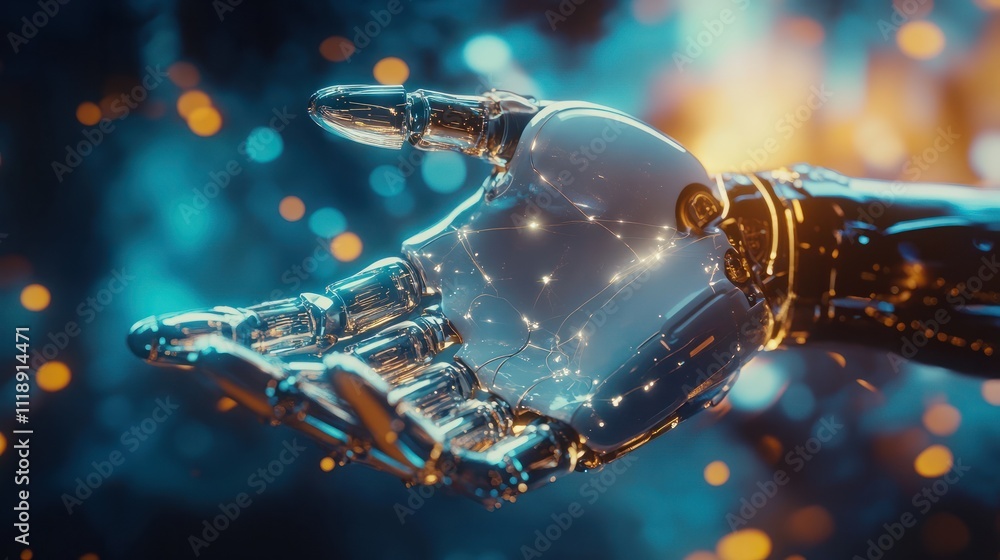Aufkleber ai, machine learning, hands of robot and human touch. on big data network connection of brain ai, da