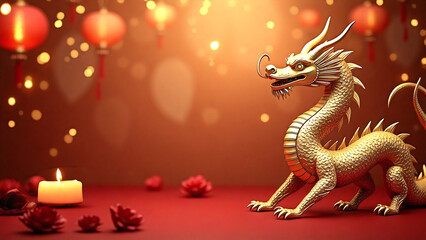 Fototapeta premium Lunar New Year theme greeting card background, copy space in the center. Asia cultural holiday.