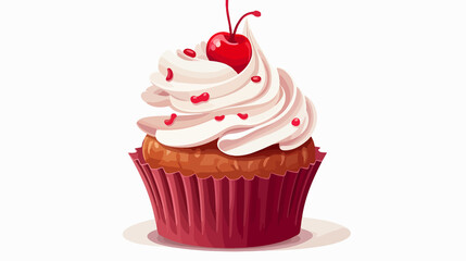 Delicious Cupcake Illustration with Cherries Cartoon Vector for Bakery Business