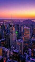 Obraz premium A vibrant sunset over a bustling city skyline.