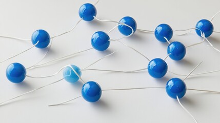 Blue pins connected by white string.