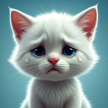 white kitten is crying