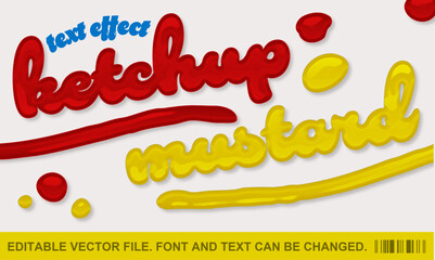 ketchup and mustard text effect. editable vector file.
