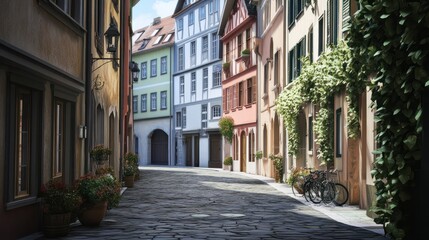 Obraz premium Historische FachwerkhÃ¤user in malerischer Altstadtgasse