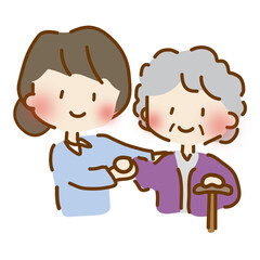 歩行介助をするゆるくて可愛い女性の介護士1