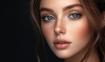 Fototapeta premium Close-up portrait of a young woman with striking features.
