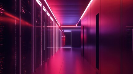 Server room with node base programming data design element.concept of big data storage and cloud computing technology, Ai generated.