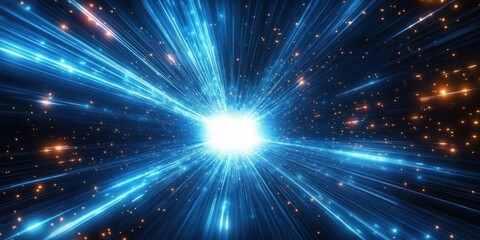 Naklejka premium Futuristic Light Tunnel Speed Acceleration in Blue and White Energy Motion