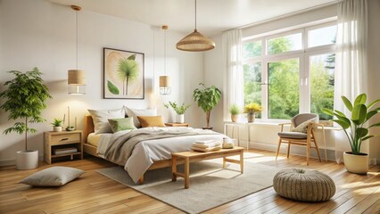 Serene Minimalist Bedroom: Natural Light, Cozy Decor, Calm Space, Peaceful Interior Design